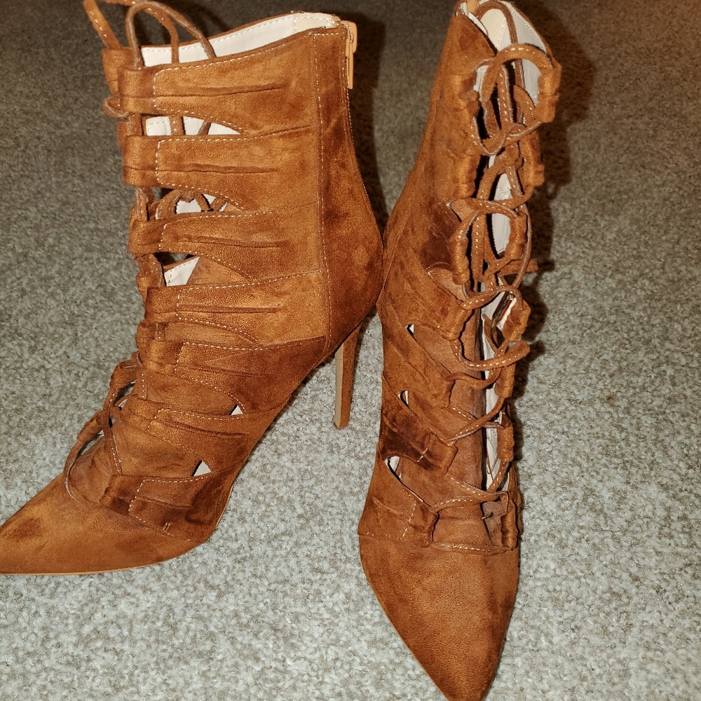 Suede   Lace up Ankle Boots